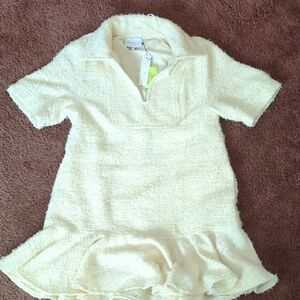 Cream Textured Short Sleeve Dress